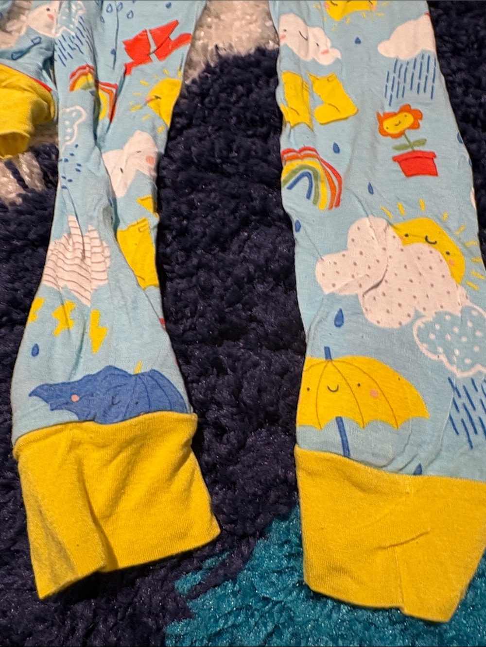 Little Sleepies Blue Rainclouds Pajama Set with Yellow Trim - Picture 3 of 5